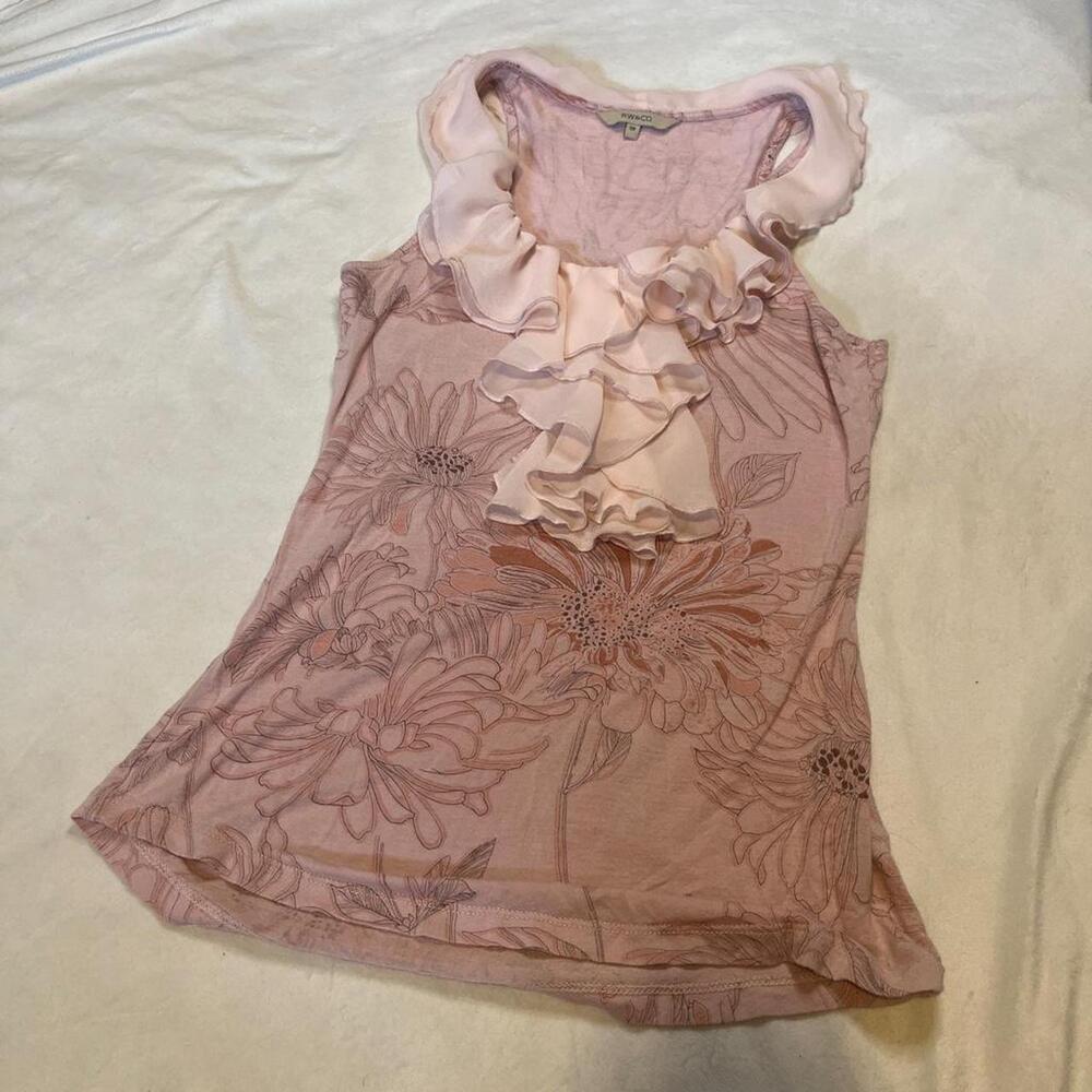 rw&co blush pink ruffle floral tank